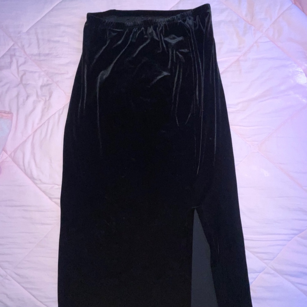 Black Velvet Maxi Skirt w/ Double Slits